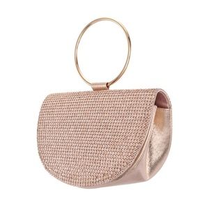 Nina • NWT •Harlynn Clutch• Crystal-Studded Half Moon Ring Clutch •Rosegold NWT